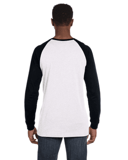 Sample of Canvas 3000C - Men's Jersey Long-Sleeve Baseball T-Shirt in WHITE BLACK from side back
