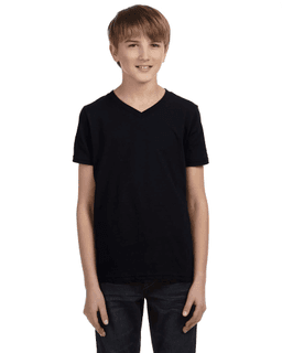Sample of Canvas 3005Y - Youth Jersey Short-Sleeve V-Neck T-Shirt in BLACK from side front
