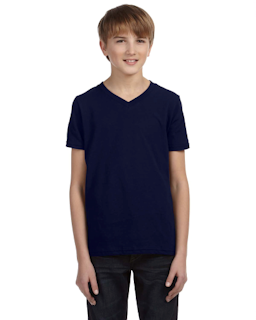Sample of Canvas 3005Y - Youth Jersey Short-Sleeve V-Neck T-Shirt in NAVY from side front