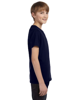 Sample of Canvas 3005Y - Youth Jersey Short-Sleeve V-Neck T-Shirt in NAVY from side sleeveleft