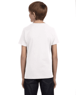Sample of Canvas 3005Y - Youth Jersey Short-Sleeve V-Neck T-Shirt in WHITE from side back