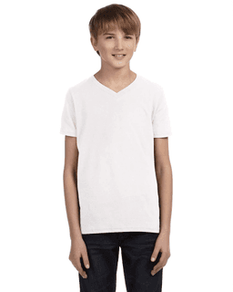Sample of Canvas 3005Y - Youth Jersey Short-Sleeve V-Neck T-Shirt in WHITE from side front