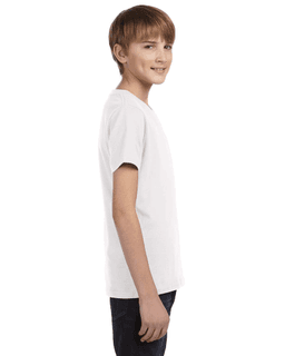 Sample of Canvas 3005Y - Youth Jersey Short-Sleeve V-Neck T-Shirt in WHITE from side sleeveleft