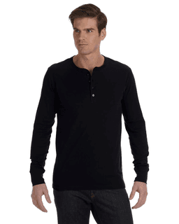 Sample of Canvas 3150 - Men's Jersey Long-Sleeve Henley in BLACK from side front