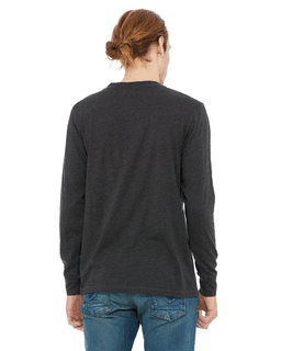 Sample of Canvas 3150 - Men's Jersey Long-Sleeve Henley in DRK GREY HEATHER from side back