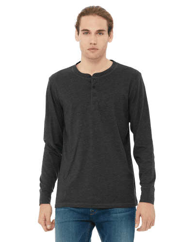 Sample of Canvas 3150 - Men's Jersey Long-Sleeve Henley in DRK GREY HEATHER style