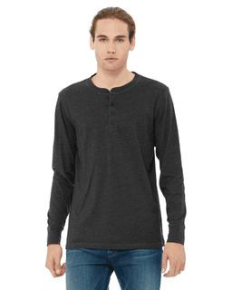 Sample of Canvas 3150 - Men's Jersey Long-Sleeve Henley in DRK GREY HEATHER from side front