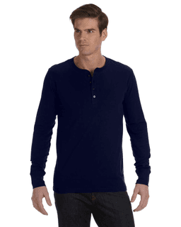 Sample of Canvas 3150 - Men's Jersey Long-Sleeve Henley in NAVY from side front