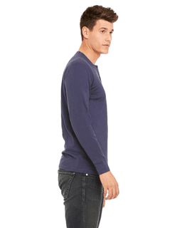 Sample of Canvas 3150 - Men's Jersey Long-Sleeve Henley in NAVY from side sleeveleft