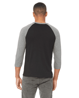 Sample of Canvas 3200 - Unisex 3/4-Sleeve Baseball T-Shirt in BLACK DEEP HTHR from side back