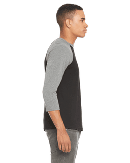 Sample of Canvas 3200 - Unisex 3/4-Sleeve Baseball T-Shirt in BLACK DEEP HTHR from side sleeveleft