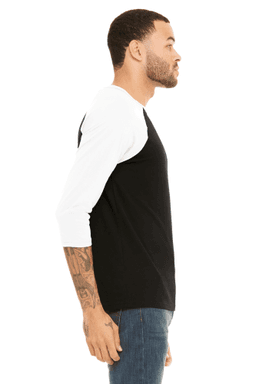 Sample of Canvas 3200 - Unisex 3/4-Sleeve Baseball T-Shirt in BLACK WHITE from side sleeveleft