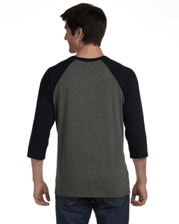 Sample of Canvas 3200 - Unisex 3/4-Sleeve Baseball T-Shirt in BLCK MRBLE BLCK from side back
