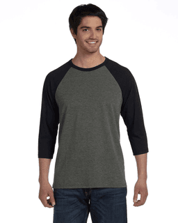 Sample of Canvas 3200 - Unisex 3/4-Sleeve Baseball T-Shirt in BLCK MRBLE BLCK from side front