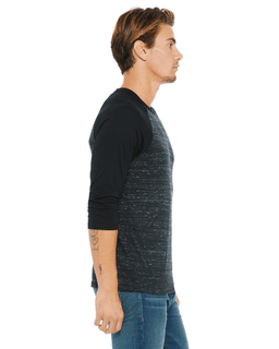 Sample of Canvas 3200 - Unisex 3/4-Sleeve Baseball T-Shirt in BLCK MRBLE BLCK from side sleeveleft