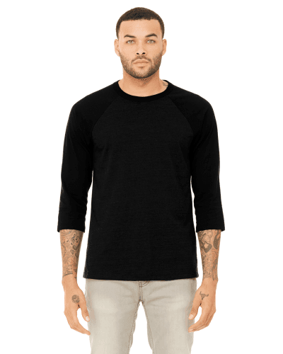 Sample of Canvas 3200 - Unisex 3/4-Sleeve Baseball T-Shirt in BLK HEATHER BLK style
