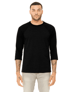 Sample of Canvas 3200 - Unisex 3/4-Sleeve Baseball T-Shirt in BLK HEATHER BLK from side front