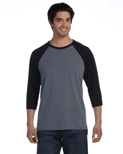 Sample of Canvas 3200 - Unisex 3/4-Sleeve Baseball T-Shirt in DEEP HEATHR BLK style