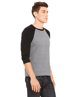 Sample of Canvas 3200 - Unisex 3/4-Sleeve Baseball T-Shirt in DEEP HEATHR BLK from side sleeveleft