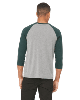 Sample of Canvas 3200 - Unisex 3/4-Sleeve Baseball T-Shirt in GREY EMERLD TRB from side back