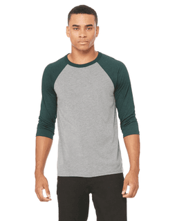 Sample of Canvas 3200 - Unisex 3/4-Sleeve Baseball T-Shirt in GREY EMERLD TRB from side front