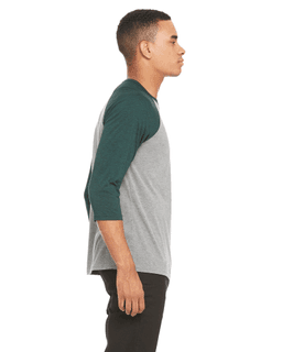 Sample of Canvas 3200 - Unisex 3/4-Sleeve Baseball T-Shirt in GREY EMERLD TRB from side sleeveleft