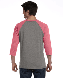 Sample of Canvas 3200 - Unisex 3/4-Sleeve Baseball T-Shirt in GREY LT RED TRB from side back