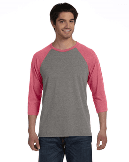 Sample of Canvas 3200 - Unisex 3/4-Sleeve Baseball T-Shirt in GREY LT RED TRB from side front