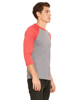 Sample of Canvas 3200 - Unisex 3/4-Sleeve Baseball T-Shirt in GREY LT RED TRB from side sleeveleft