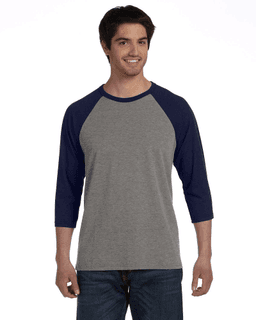 Sample of Canvas 3200 - Unisex 3/4-Sleeve Baseball T-Shirt in GREY NAVY TRB from side front
