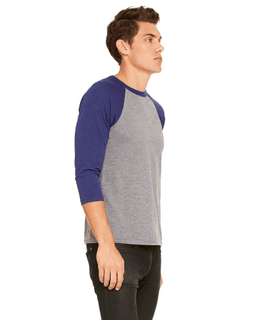 Sample of Canvas 3200 - Unisex 3/4-Sleeve Baseball T-Shirt in GREY NAVY TRB from side sleeveleft
