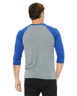 Sample of Canvas 3200 - Unisex 3/4-Sleeve Baseball T-Shirt in GREY TR RYL TRB from side back