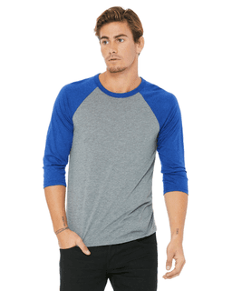 Sample of Canvas 3200 - Unisex 3/4-Sleeve Baseball T-Shirt in GREY TR RYL TRB from side front