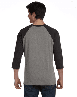 Sample of Canvas 3200 - Unisex 3/4-Sleeve Baseball T-Shirt in GRY CHR BLK TRB from side back
