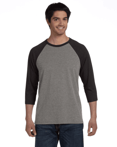 Sample of Canvas 3200 - Unisex 3/4-Sleeve Baseball T-Shirt in GRY CHR BLK TRB style