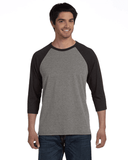 Sample of Canvas 3200 - Unisex 3/4-Sleeve Baseball T-Shirt in GRY CHR BLK TRB from side front