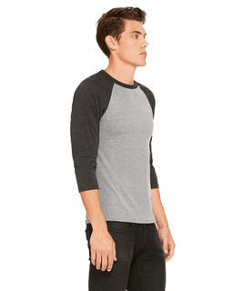Sample of Canvas 3200 - Unisex 3/4-Sleeve Baseball T-Shirt in GRY CHR BLK TRB from side sleeveleft