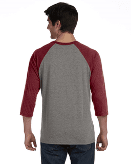 Sample of Canvas 3200 - Unisex 3/4-Sleeve Baseball T-Shirt in GRY MAROON TRB from side back