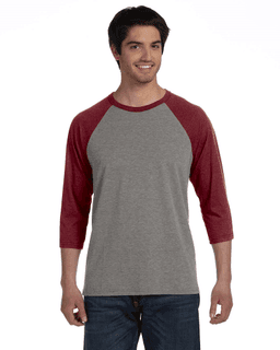 Sample of Canvas 3200 - Unisex 3/4-Sleeve Baseball T-Shirt in GRY MAROON TRB from side front