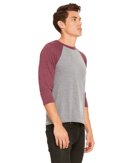 Sample of Canvas 3200 - Unisex 3/4-Sleeve Baseball T-Shirt in GRY MAROON TRB from side sleeveleft