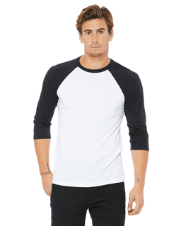 Sample of Canvas 3200 - Unisex 3/4-Sleeve Baseball T-Shirt in WHITE DARK GREY from side front