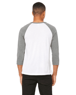 Sample of Canvas 3200 - Unisex 3/4-Sleeve Baseball T-Shirt in WHITE DEEP HTHR from side back