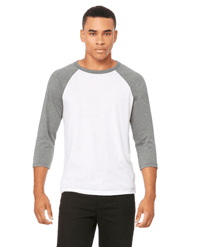 Sample of Canvas 3200 - Unisex 3/4-Sleeve Baseball T-Shirt in WHITE DEEP HTHR style