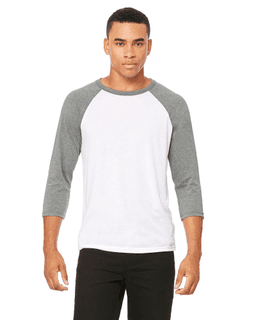 Sample of Canvas 3200 - Unisex 3/4-Sleeve Baseball T-Shirt in WHITE DEEP HTHR from side front