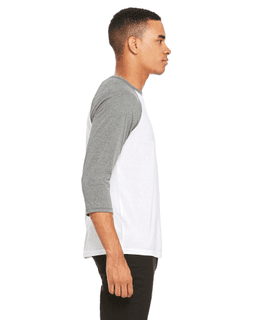 Sample of Canvas 3200 - Unisex 3/4-Sleeve Baseball T-Shirt in WHITE DEEP HTHR from side sleeveleft