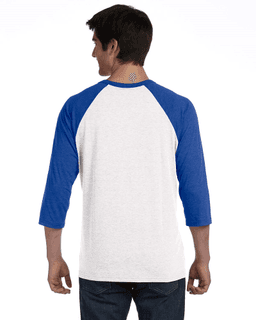 Sample of Canvas 3200 - Unisex 3/4-Sleeve Baseball T-Shirt in WHITE TR ROYAL from side back