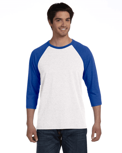 Sample of Canvas 3200 - Unisex 3/4-Sleeve Baseball T-Shirt in WHITE TR ROYAL style