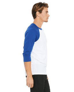 Sample of Canvas 3200 - Unisex 3/4-Sleeve Baseball T-Shirt in WHITE TR ROYAL from side sleeveleft