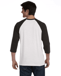 Sample of Canvas 3200 - Unisex 3/4-Sleeve Baseball T-Shirt in WHT FLK CHR TRB from side back