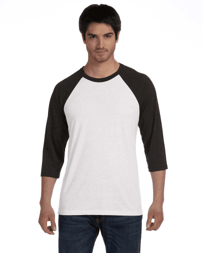 Sample of Canvas 3200 - Unisex 3/4-Sleeve Baseball T-Shirt in WHT FLK CHR TRB style